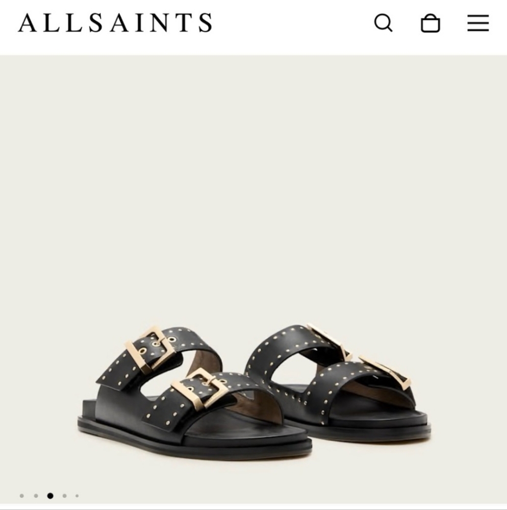 All Saints Black and Gold Studded Sandals